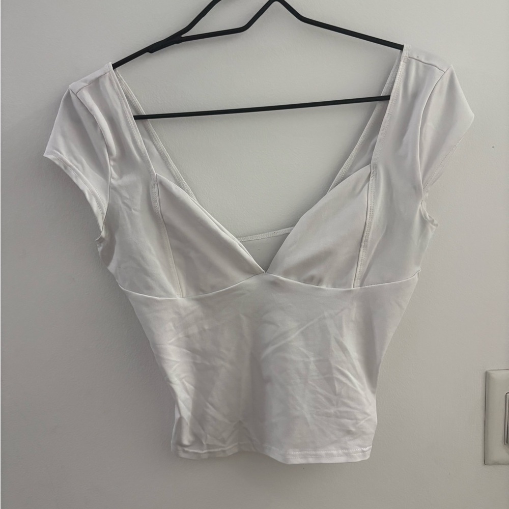 White V-Neck Cap Sleeve Top
